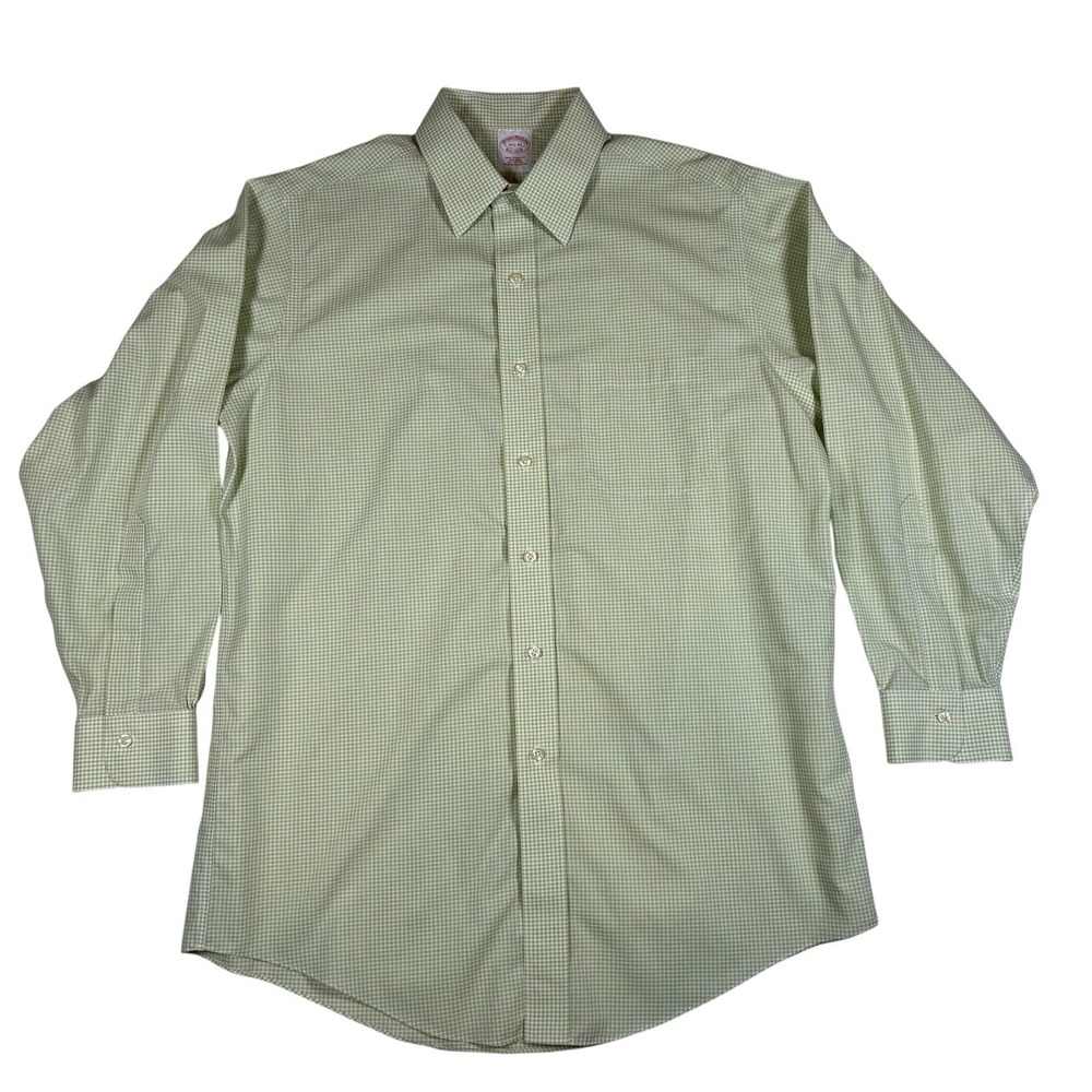 Brooks Brothers Traditional Fit Men's Green Micro Check Button Up Shirt 15-1/2